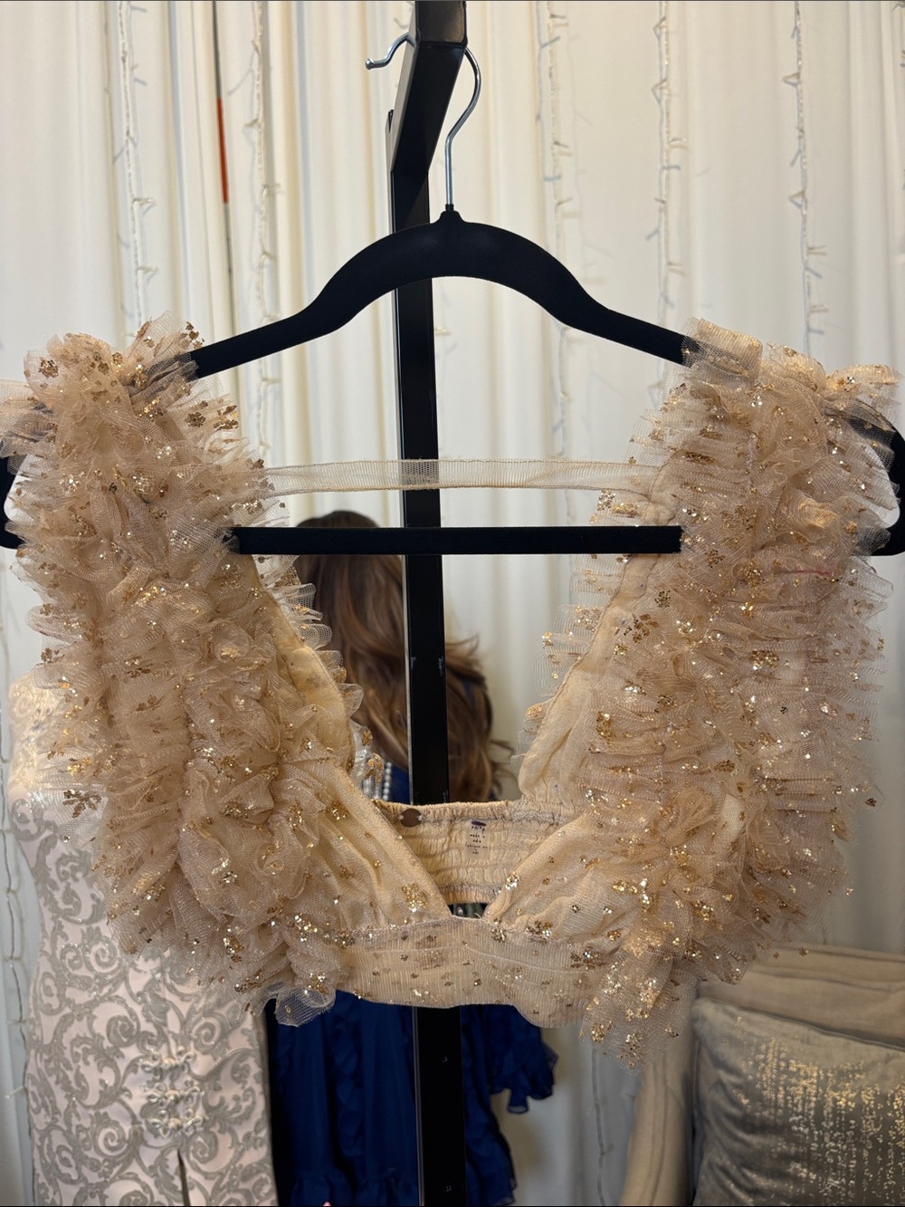Free People Champagne Ruffle Sequin Tank